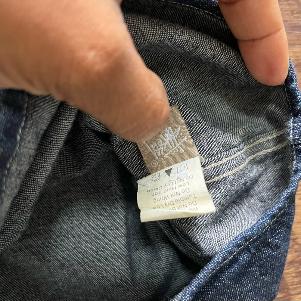 Stussy big star AOP logo spellout button front denim chambray shirt medium - Picture 5 of 10